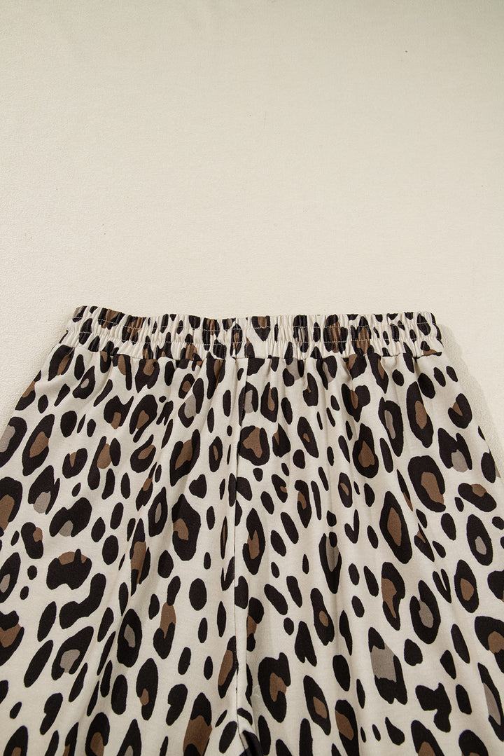 Khaki Leopard Wide Leg Cropped Pants