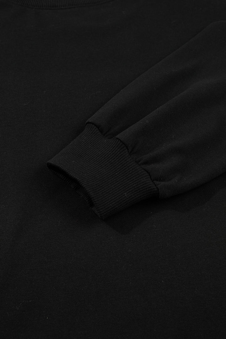 Color black Embroidered Spooky Season Graphic Long Sleeve Round Neck Pullover Sweatshirt