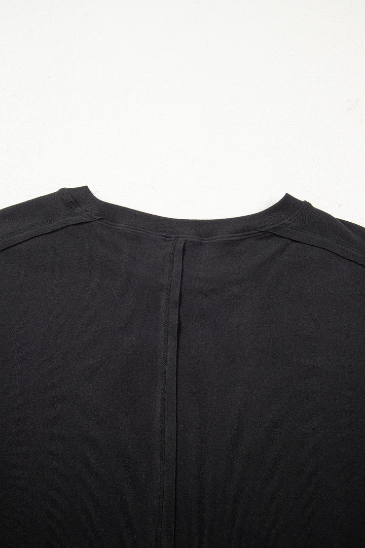 Solid Color Bow Textured Patchwork Long Sleeve Tee