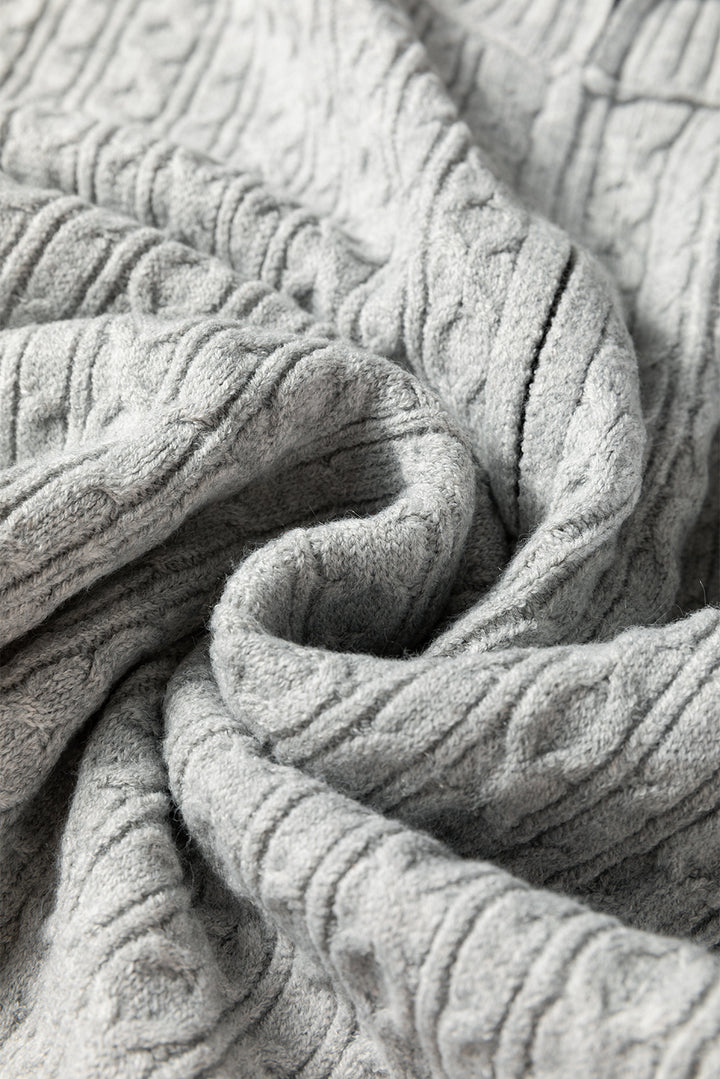 High Cable Knit Quarter Zip Ribbed Trim Loose Sweater Dress
