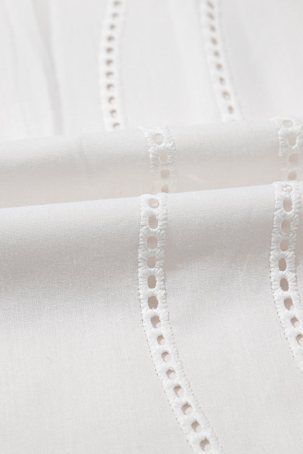 White Eyelet Embroidered Detail Short Puff Sleeve Shirt