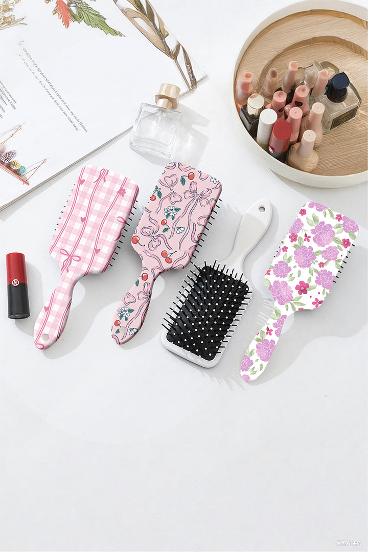 Peony Flower Print Large Paddle Air Cushion Comb