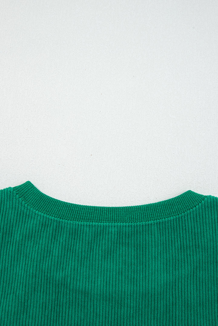 Dark Green merry little thing Corded Letter Graphic Ribbed Loose Sweatshirt