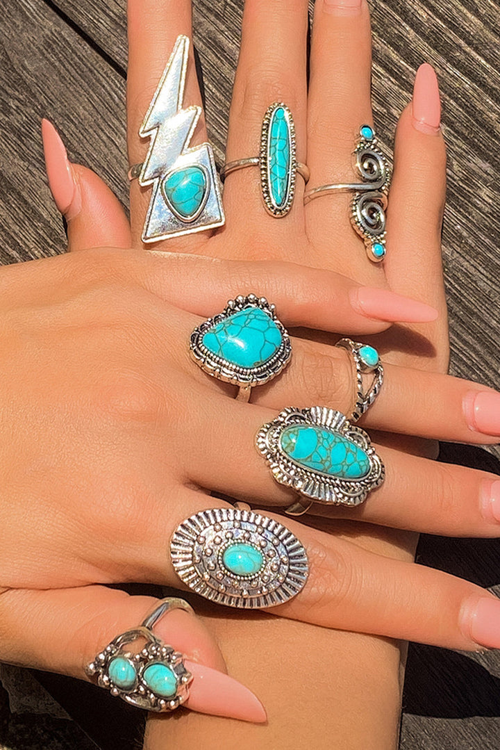 8-teiliges Western-Ringset mit Türkiseinlage