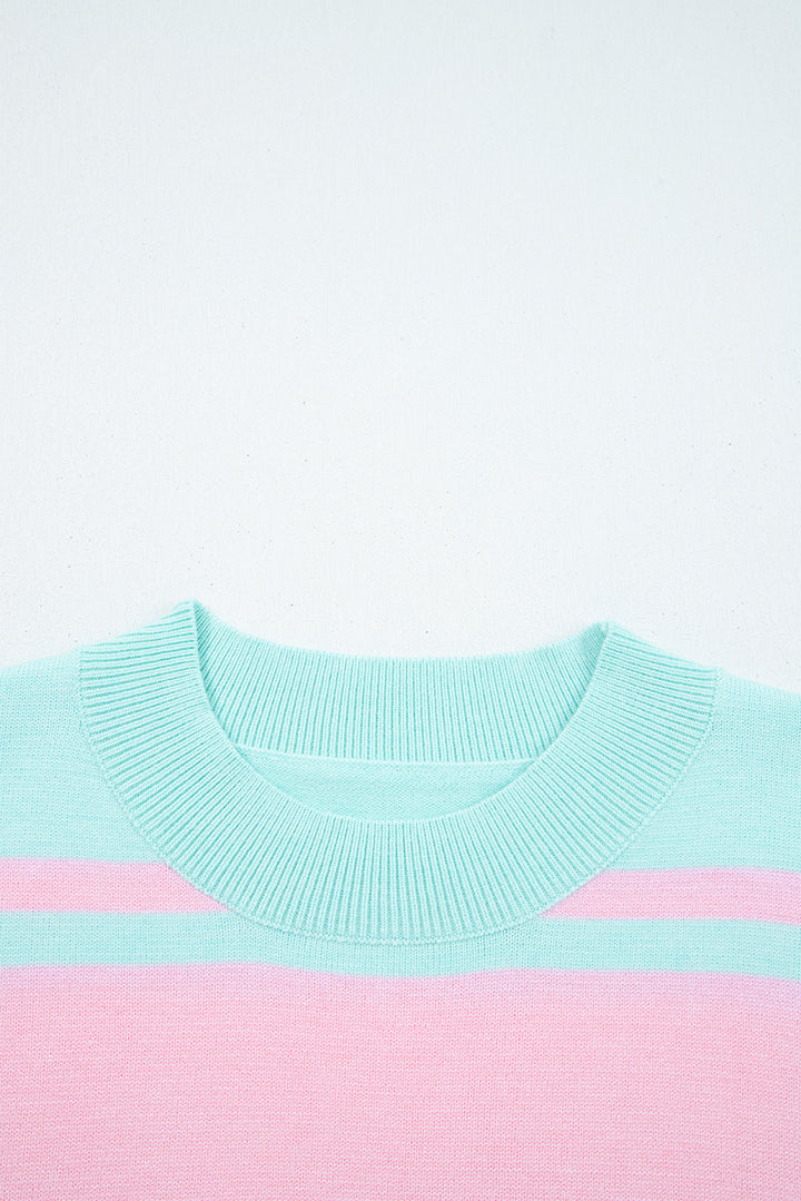 Multicolour Striped Knit Ribbed Trim Boxy Fit Cropped Sweater