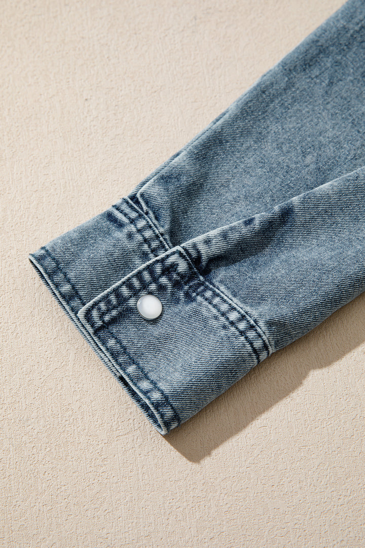 Dusk Blue Western Shirt Collar Tunic Denim Jacket
