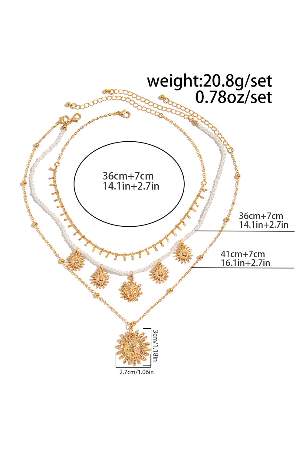 Ensemble de 3 colliers déesse du soleil en alliage plaqué et perles