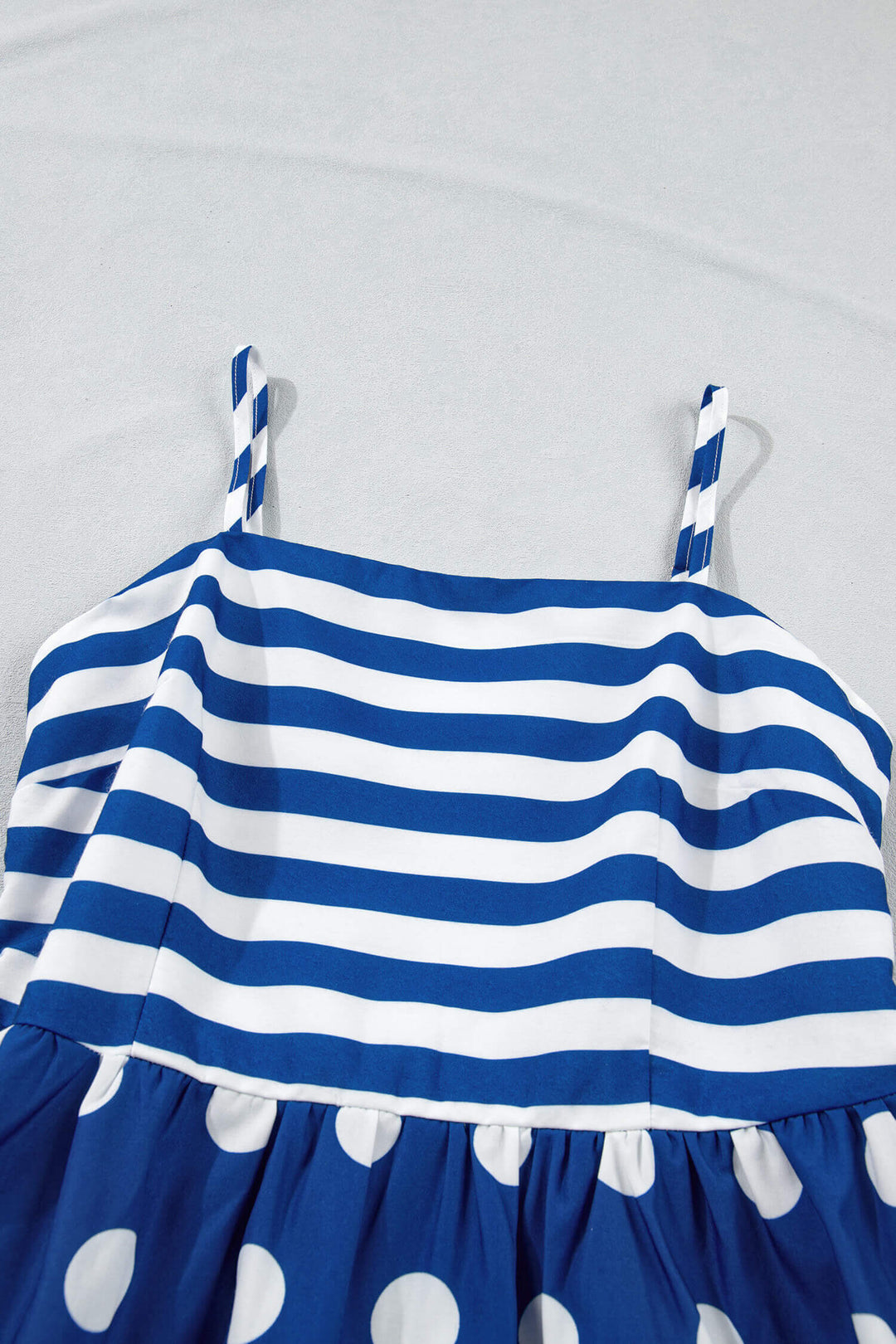 Stylish Blue Striped Polka Dot Waist Casual Maxi Dress