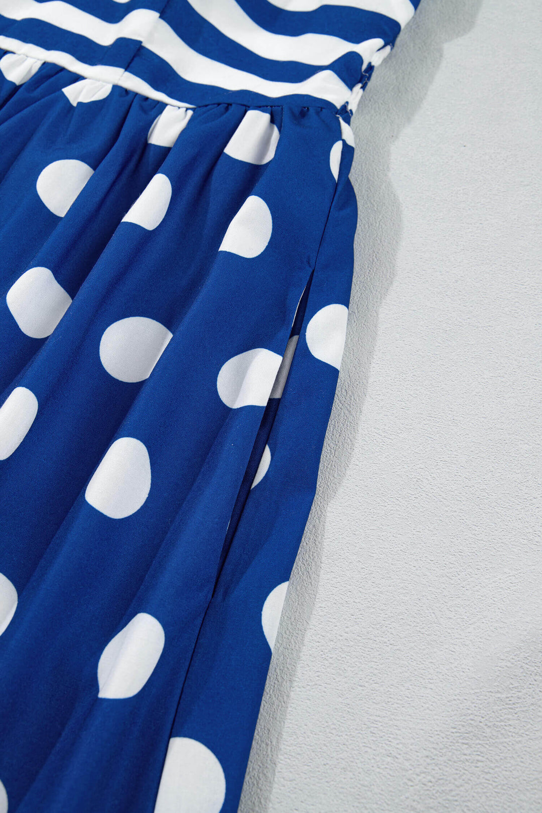 Stylish Blue Striped Polka Dot Waist Casual Maxi Dress