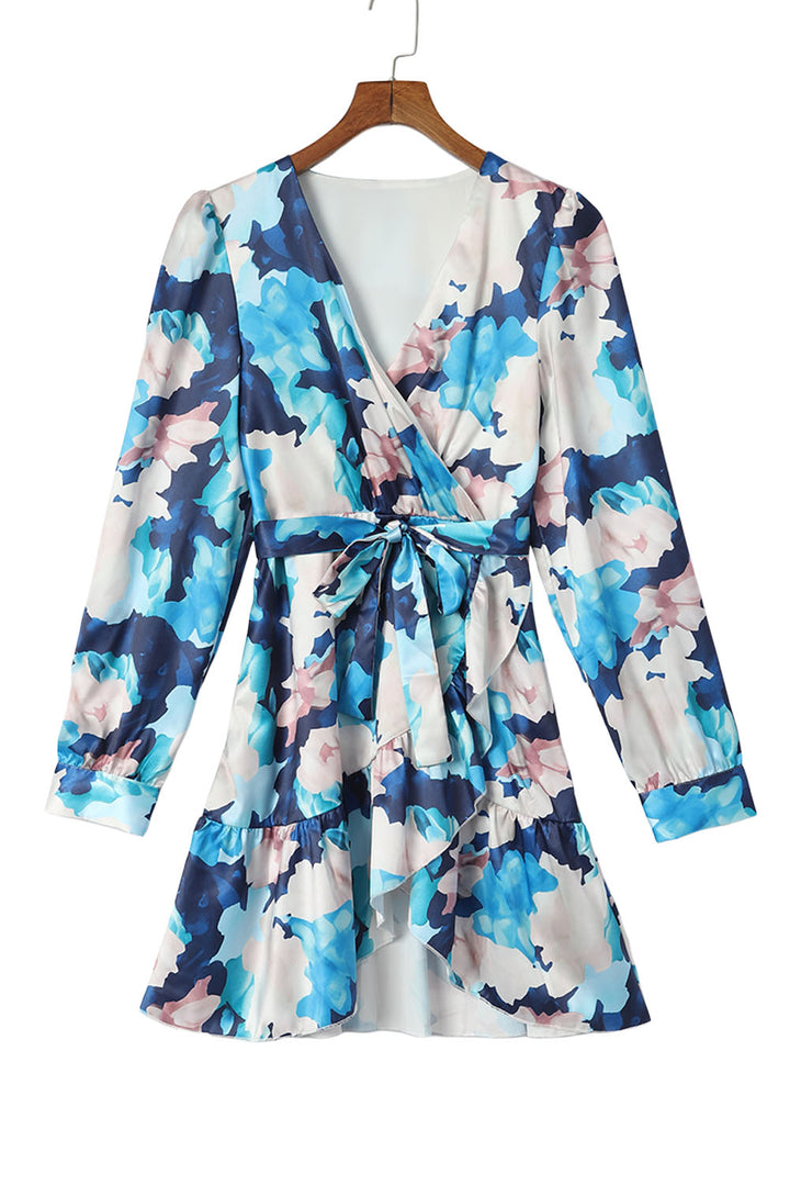 Langärmliges Kleid mit Rüschen und abstraktem Blumenmuster
