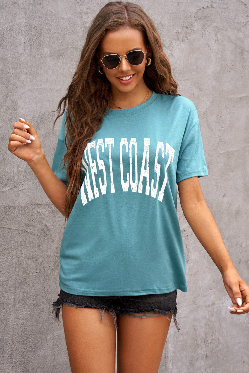 Fashion Green WEST COAST Letters Graphic Oversize Tee