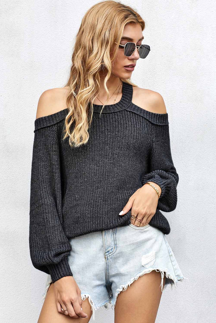 Women's Gray Cool Breeze Cotton Cold Shoulder Sweater