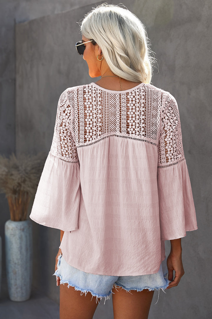 Womens Pink Long Sleeve The Du Jour Crochet Blouse