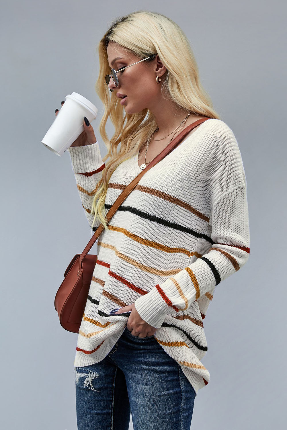 Multicolor Striped Loose Knit Sweater