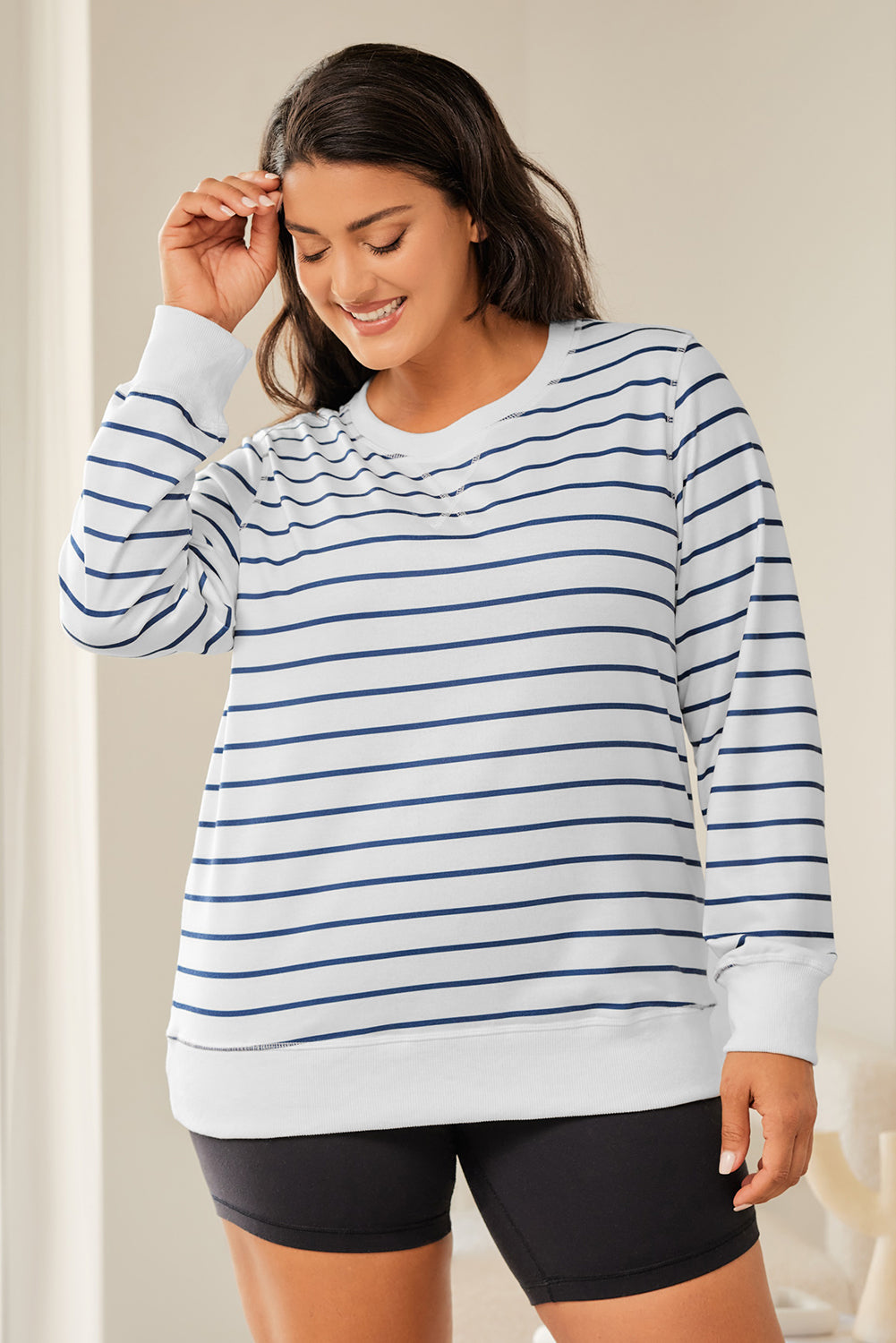 Stripe Printed Plus SIze Long Sleeve Top