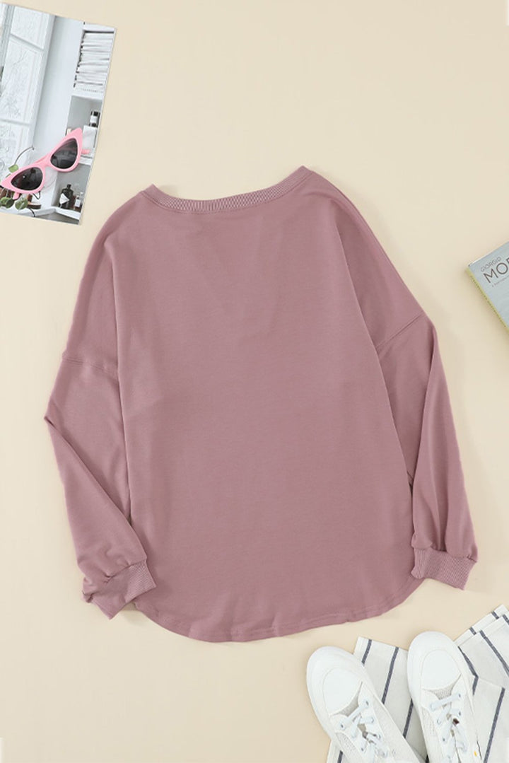 Women Pink Buttoned V Neck Cotton Loose Fit Top