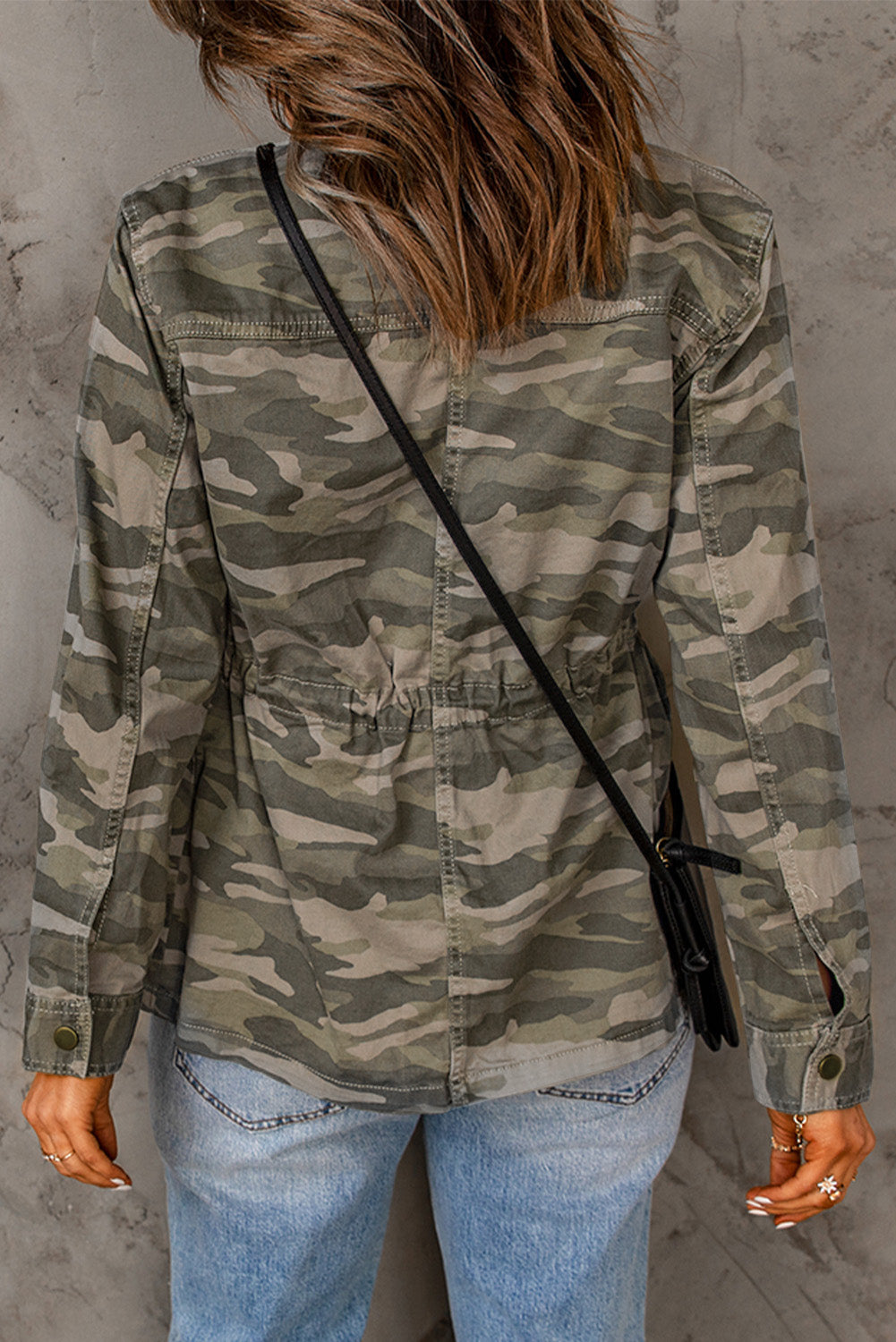 Green Camo Print Multi Pockets Button-up Jacket