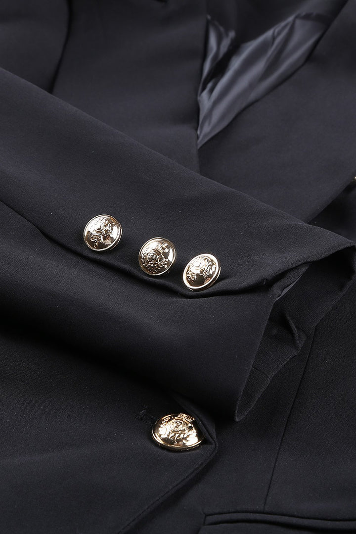 Women's Elegant Black 3/4 Sleeve Double Breasted Blazer