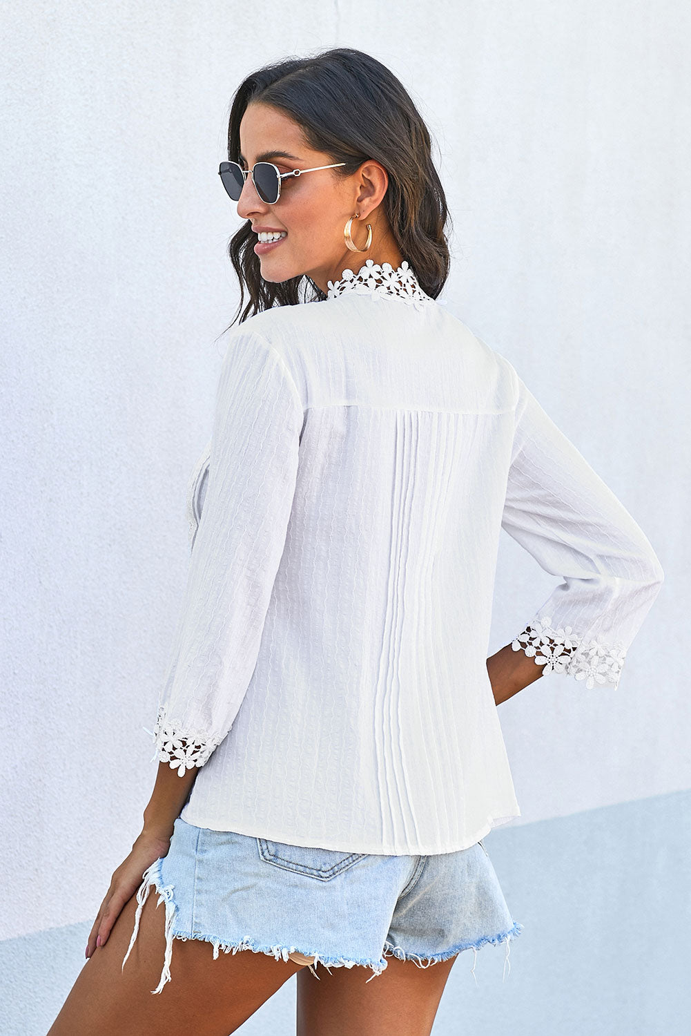 Chic Sweet Mock Neckline Mary White Crochet Lace Blouse