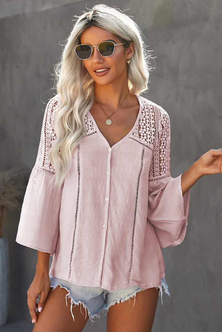 Womens Pink Long Sleeve The Du Jour Crochet Blouse