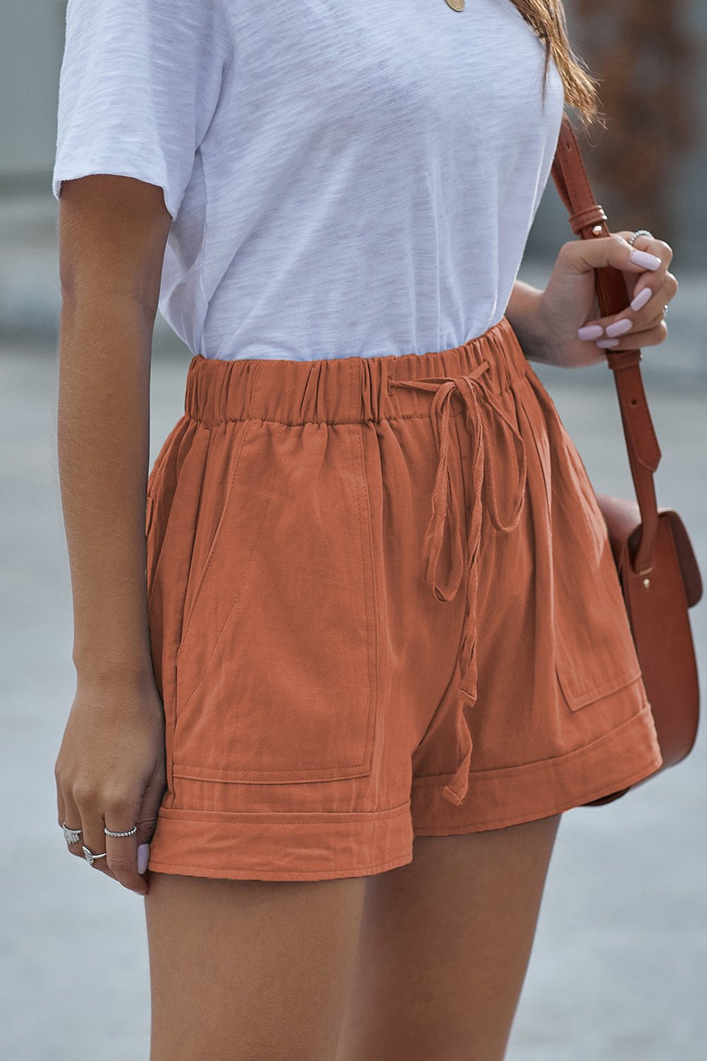 Orange Strive Pocketed Tencel Women Summer Shorts