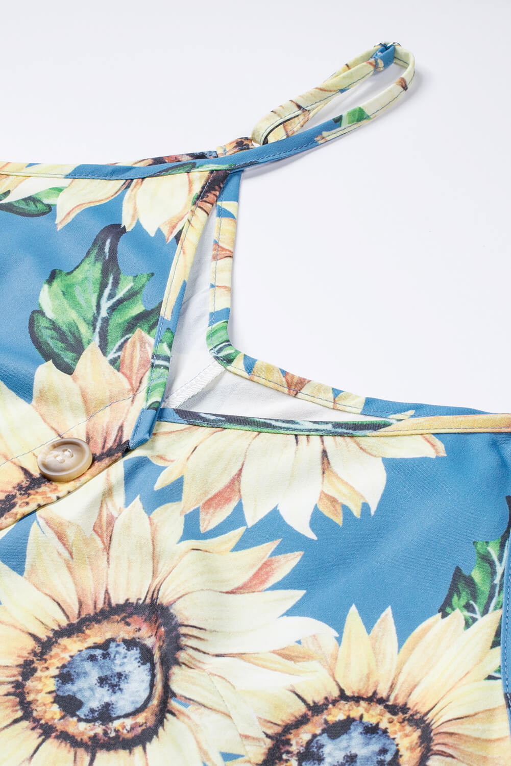 Cute Sky Blue Sunflower Pattern Buttoned Slip Cami Dress