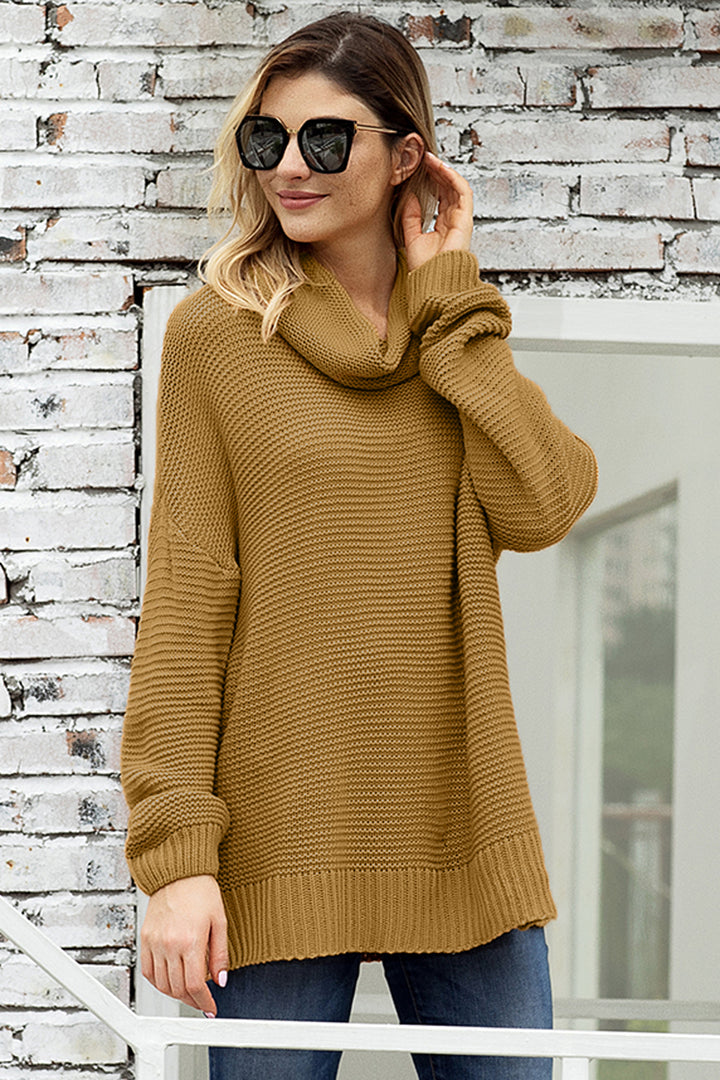 Fashion Khaki Cozy Long Sleeves Turtleneck Sweater