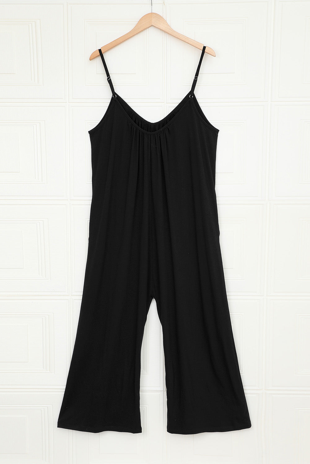 Casual Black Spaghetti Straps Wide Leg Pocketed Jumpsuits