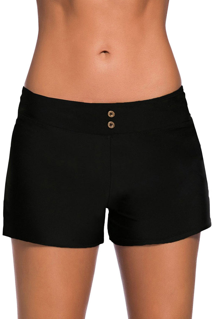 Women Black Eyelets Waistband Swim Boyshorts