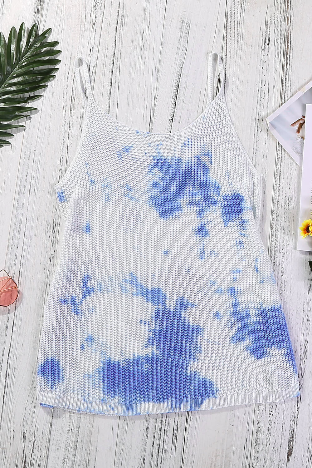 Summer Sky Blue Tie Dye Print Knit Tank Top