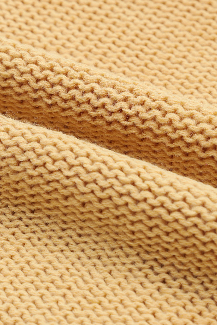 Khaki Hollowed Bubble Sleeve Knit Sweater