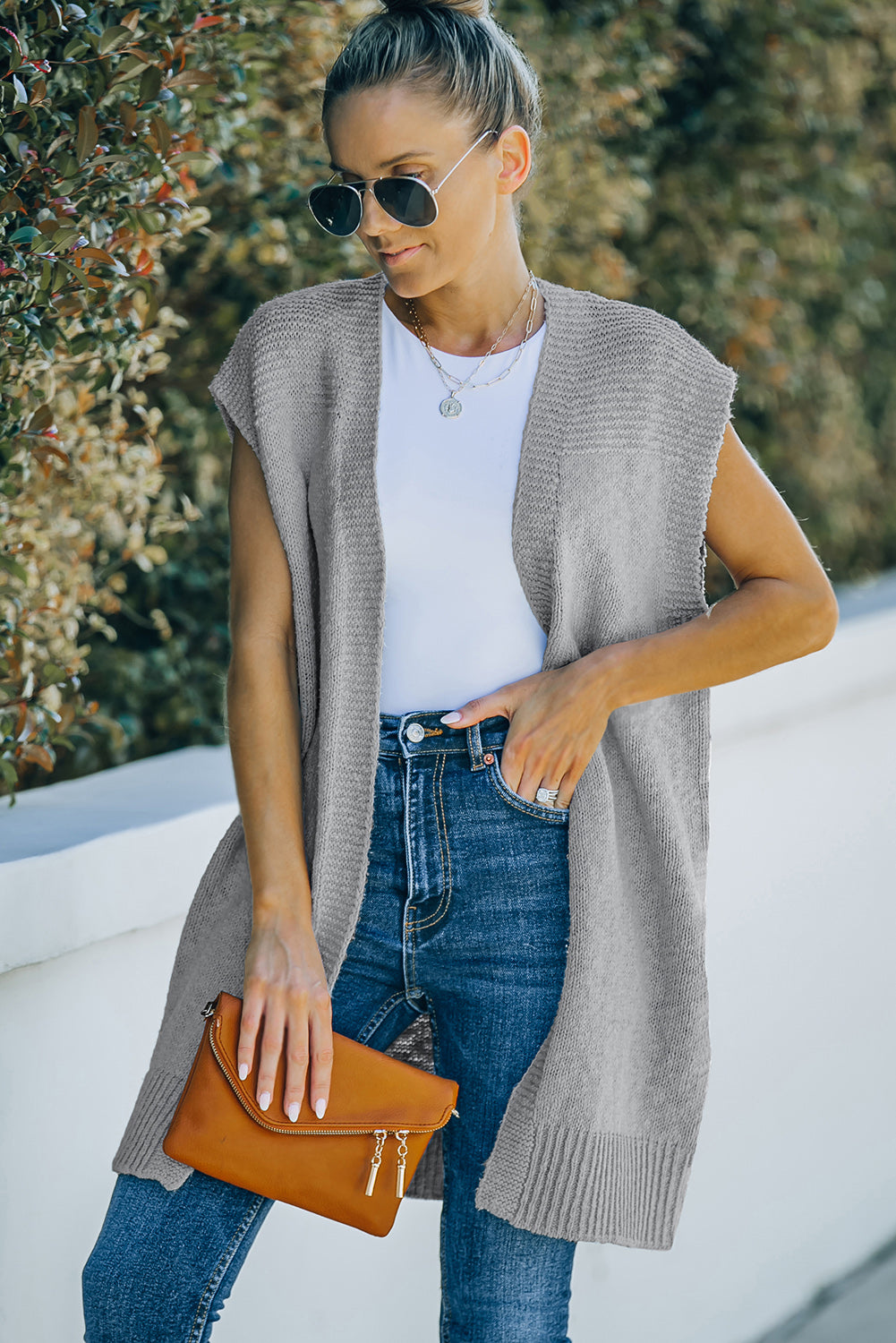 Gray Basic Vest Cardigan Sweater