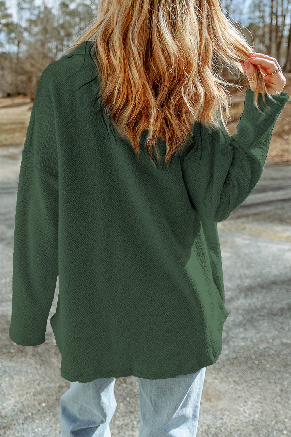 Green Contrast Flap Pockets Relaxed Shacket