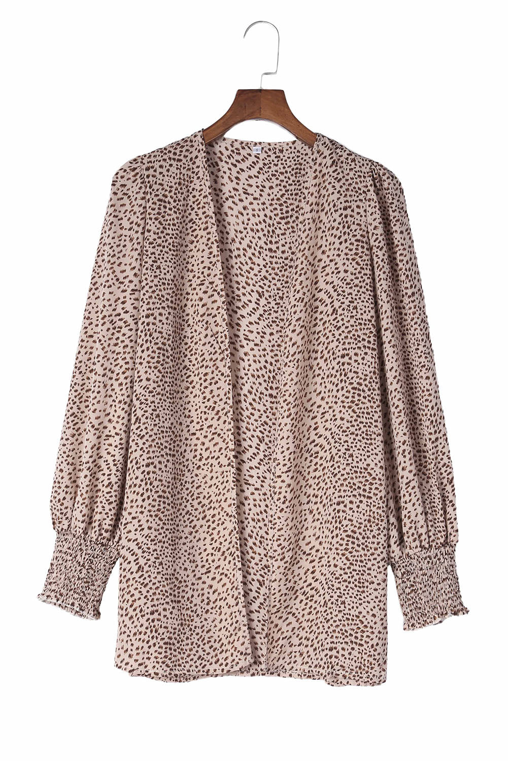 Apricot Animal Print Shirred Cuff Lantern Sleeve Cardigan