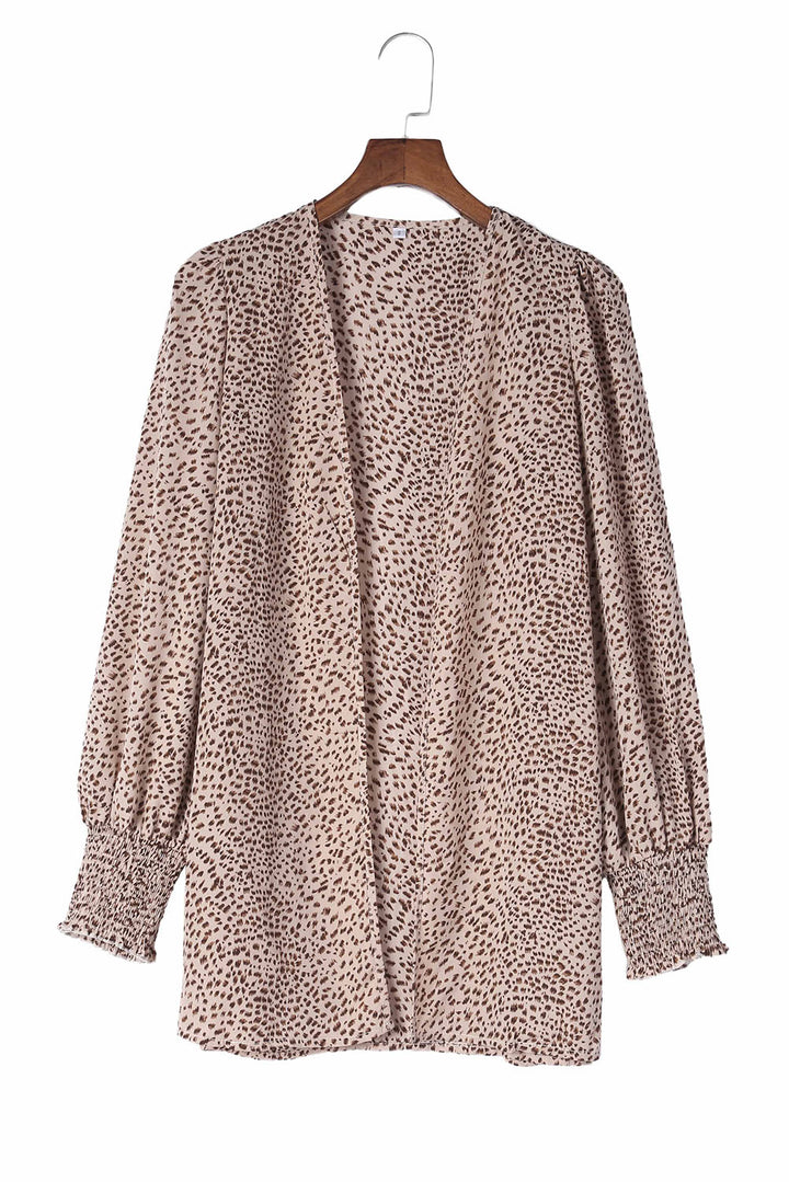 Apricot Animal Print Shirred Cuff Lantern Sleeve Cardigan