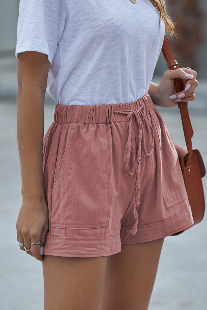 Women Pink Strive Pocketed Tencel Casual Shorts