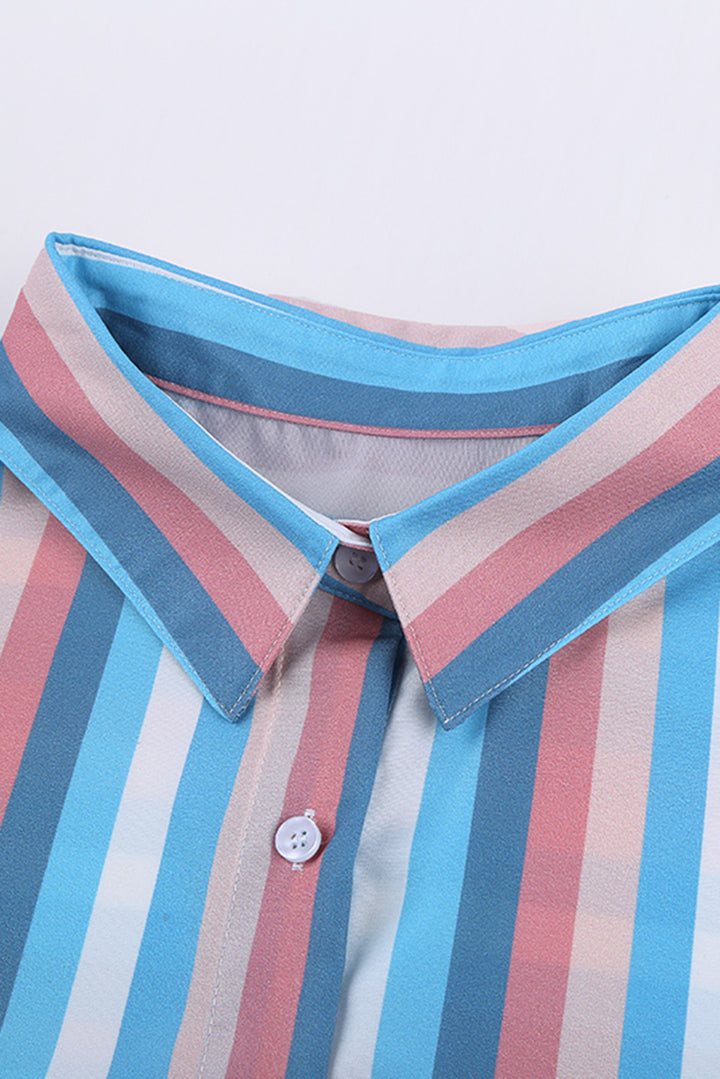 Sky Blue Striped Gingham Play Button Down Shirt