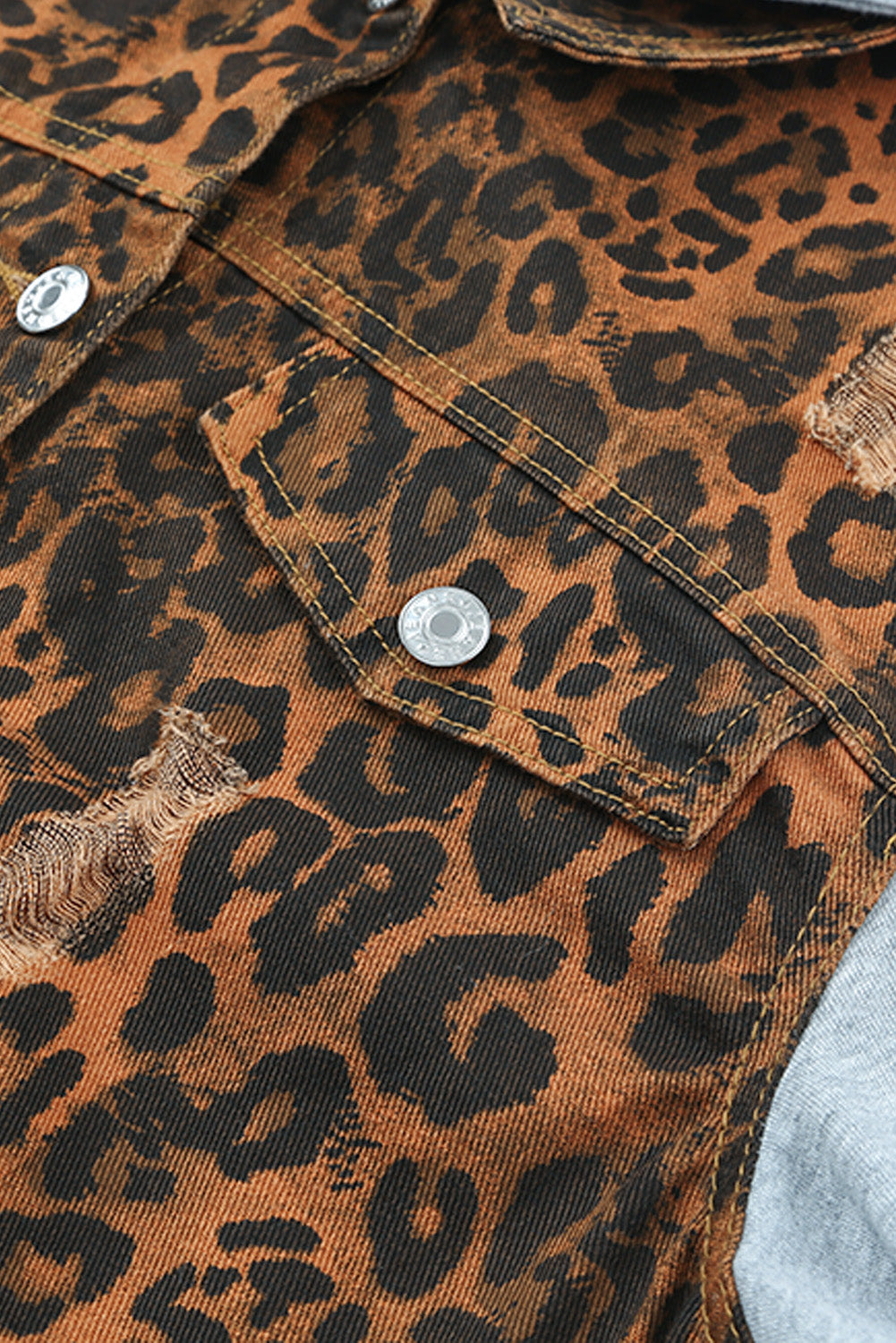 Leopard Ripped Hooded Denim Jacket