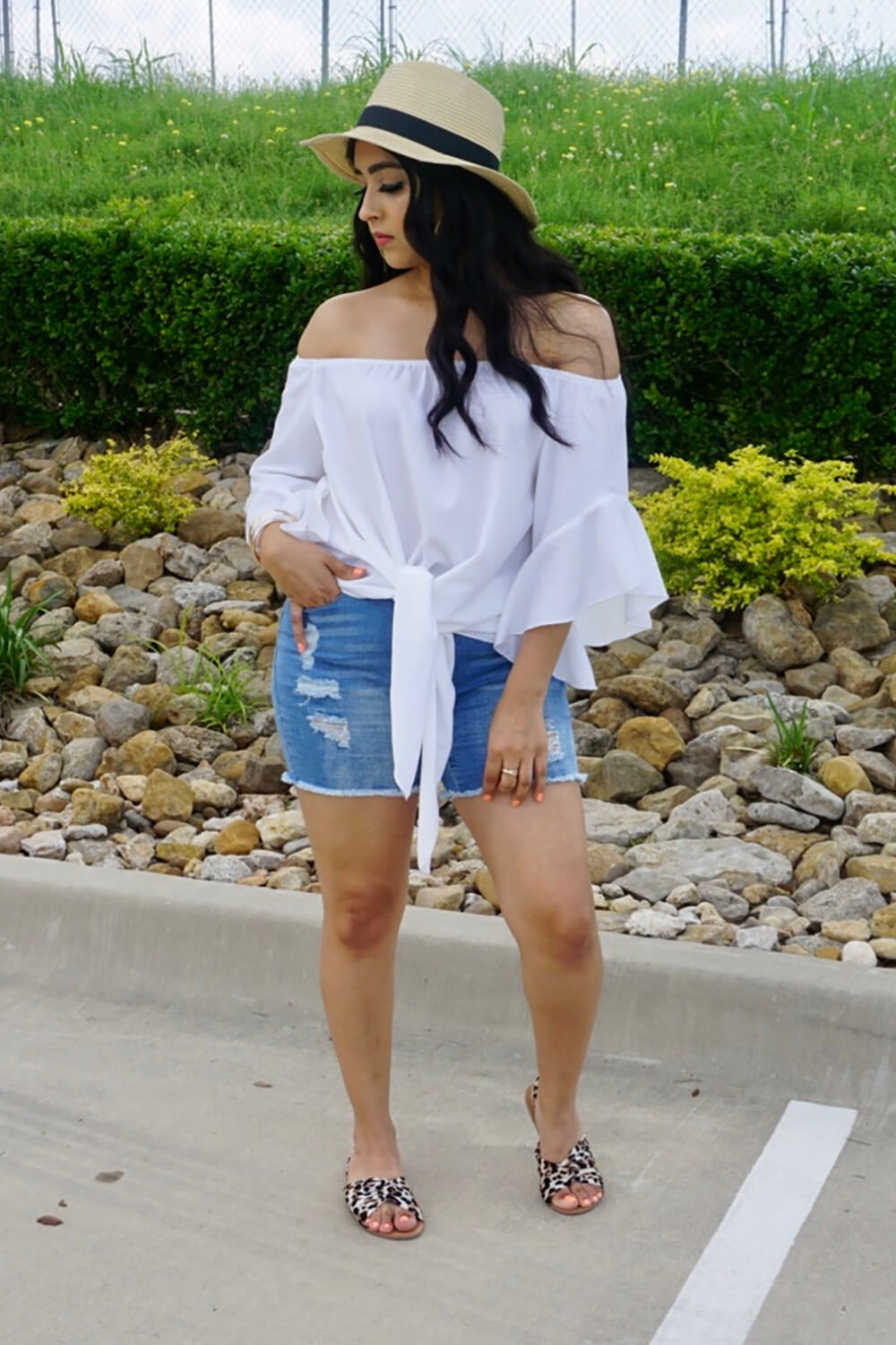 White Off The Shoulder Knot Front Blouse