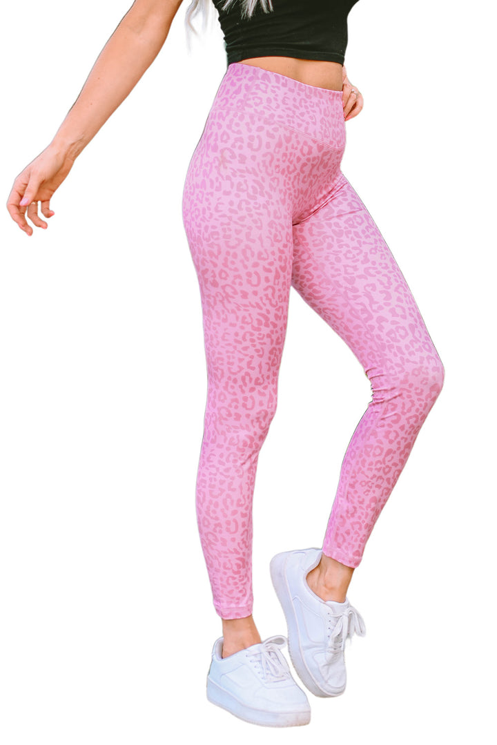 Pink Leopard Print Ankle-length High Waist Leggings