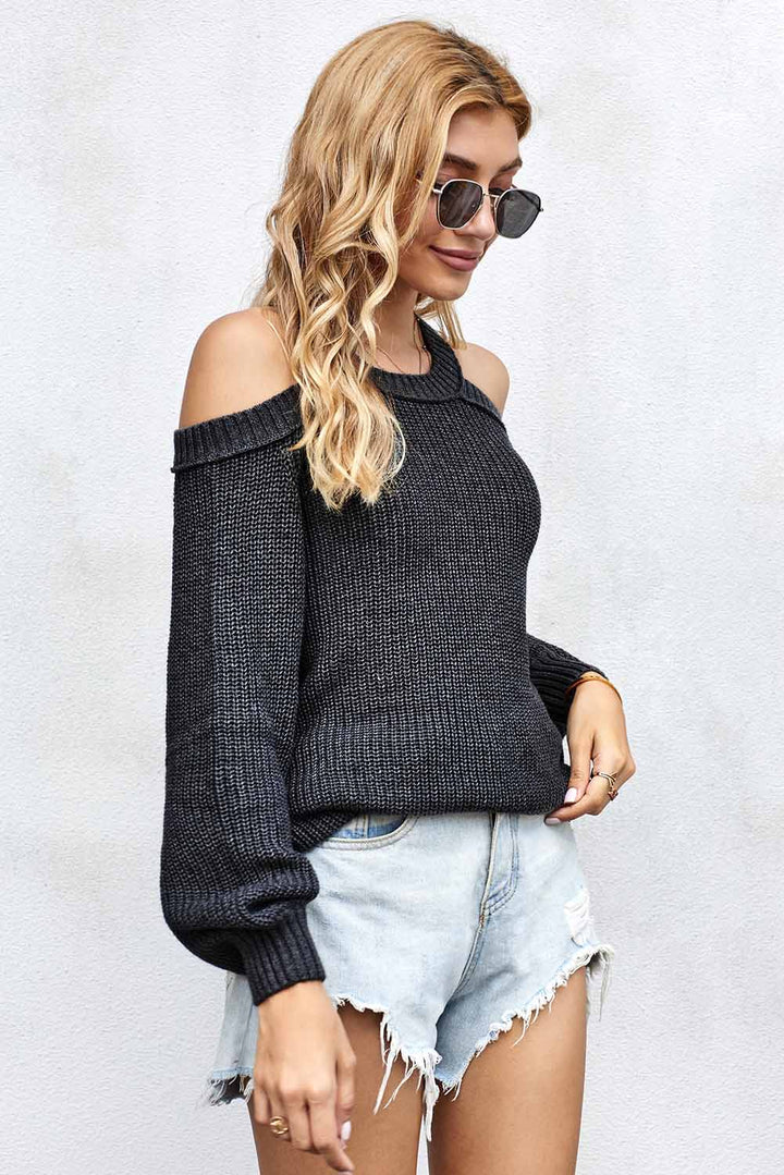 Women's Gray Cool Breeze Cotton Cold Shoulder Sweater