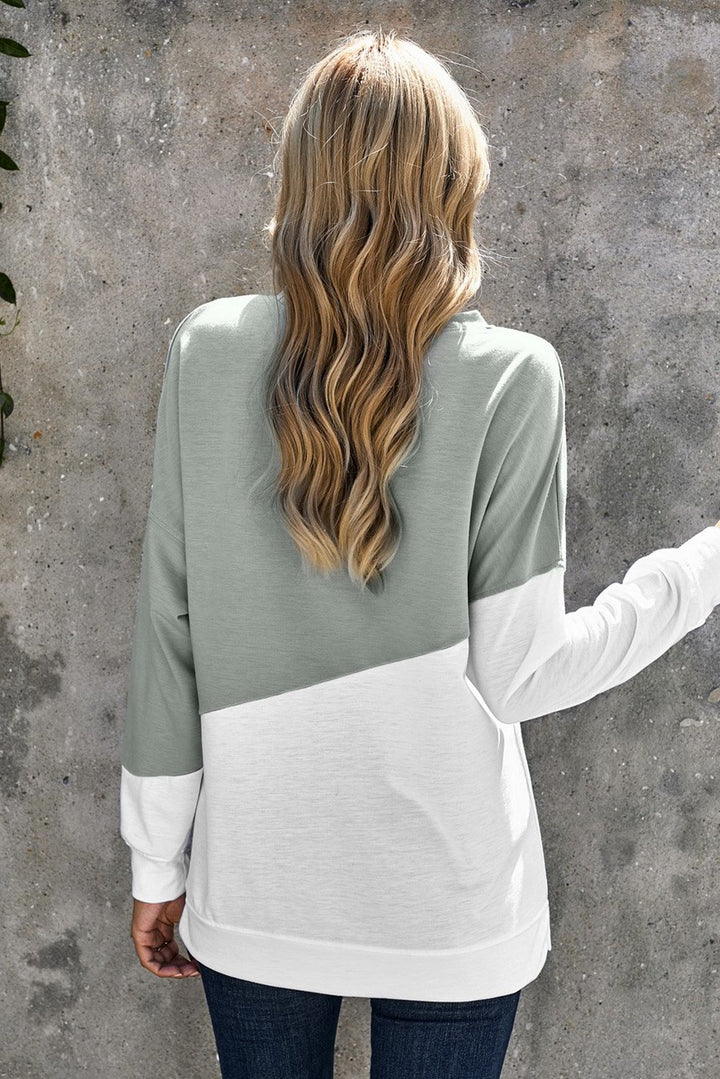 Gray White Patchwork Dropped Shoulder Sleeve Sweatshirt