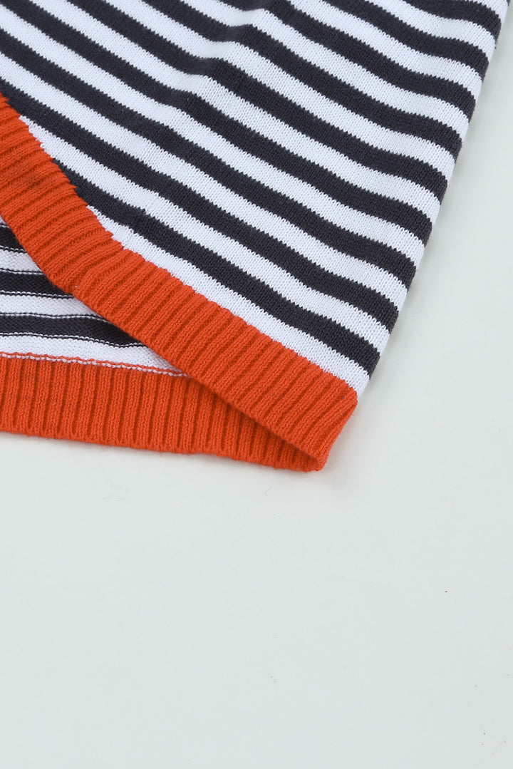 Contrast Trimmed Striped Drop Shoulder Sweater