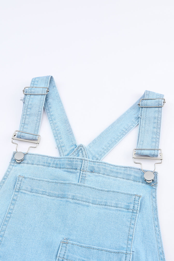 Sky Blue Constructed Bib Pocket Distressed Denim Overalls