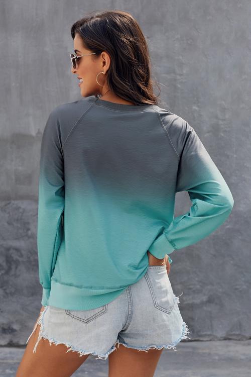 Blue Gray Ombre Crewneck Long Sleeve Sweatshirt