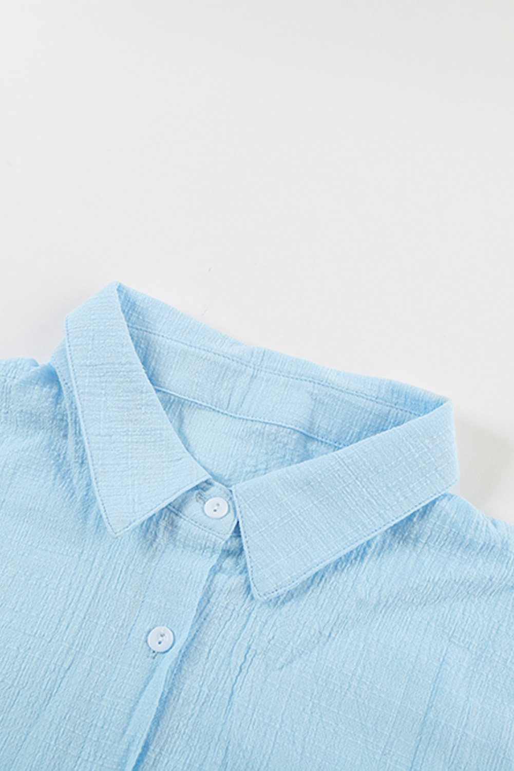 Sky Blue Turn-down Collar Button Front Sleeveless Shirt