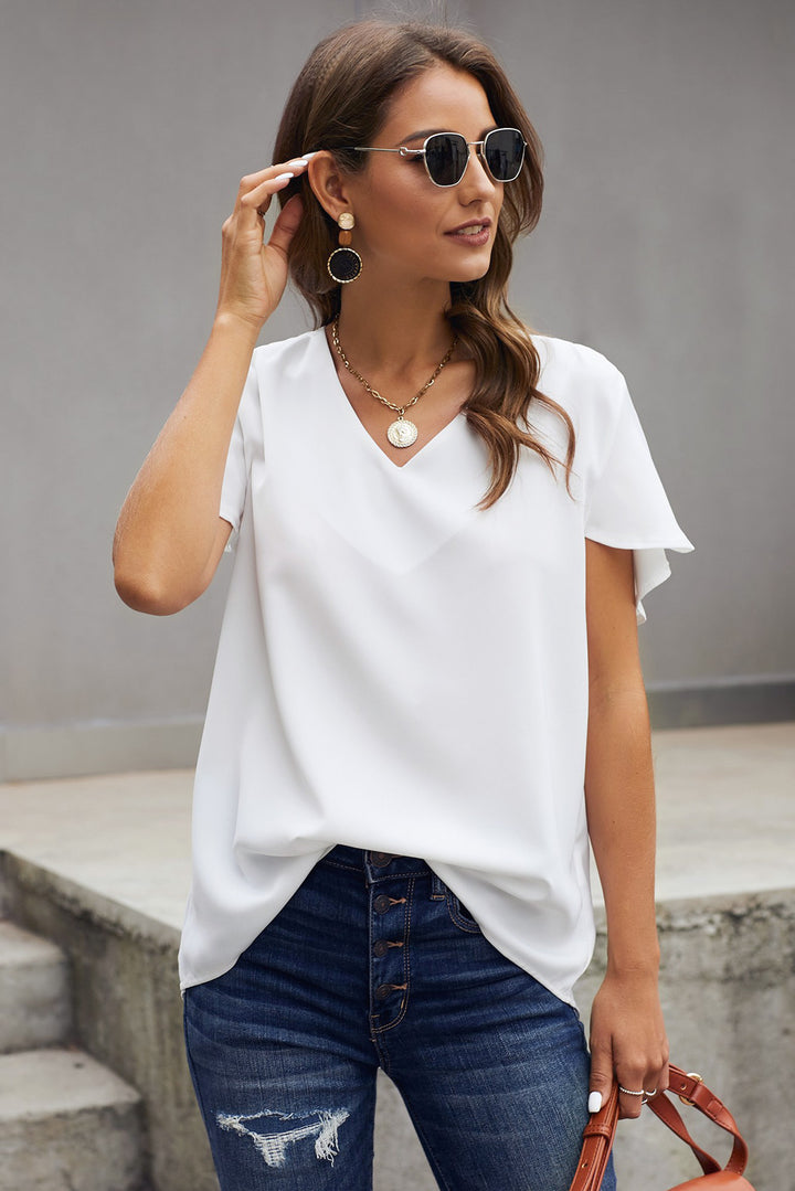 White V Neck Short Sleeve T-Shirt