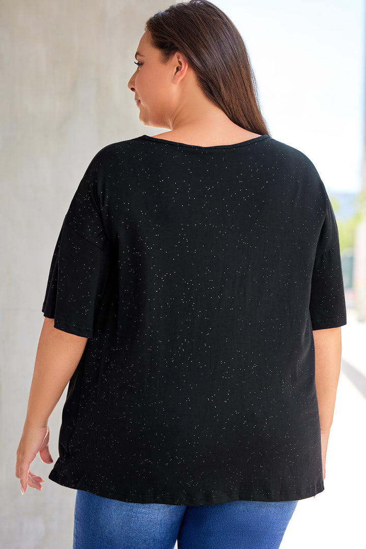 Black Splatter Allover Plus Size Pocketed T-shirt
