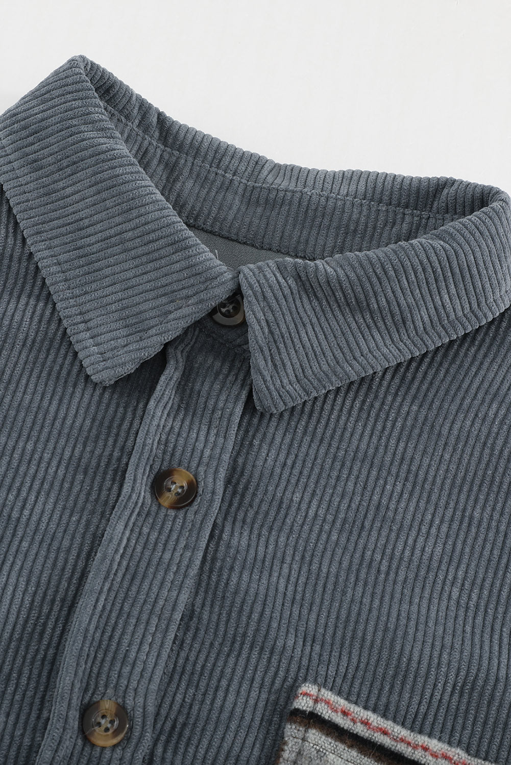 Gray  Aztec Pattern Sleeve Pocketed Corduroy Shacket