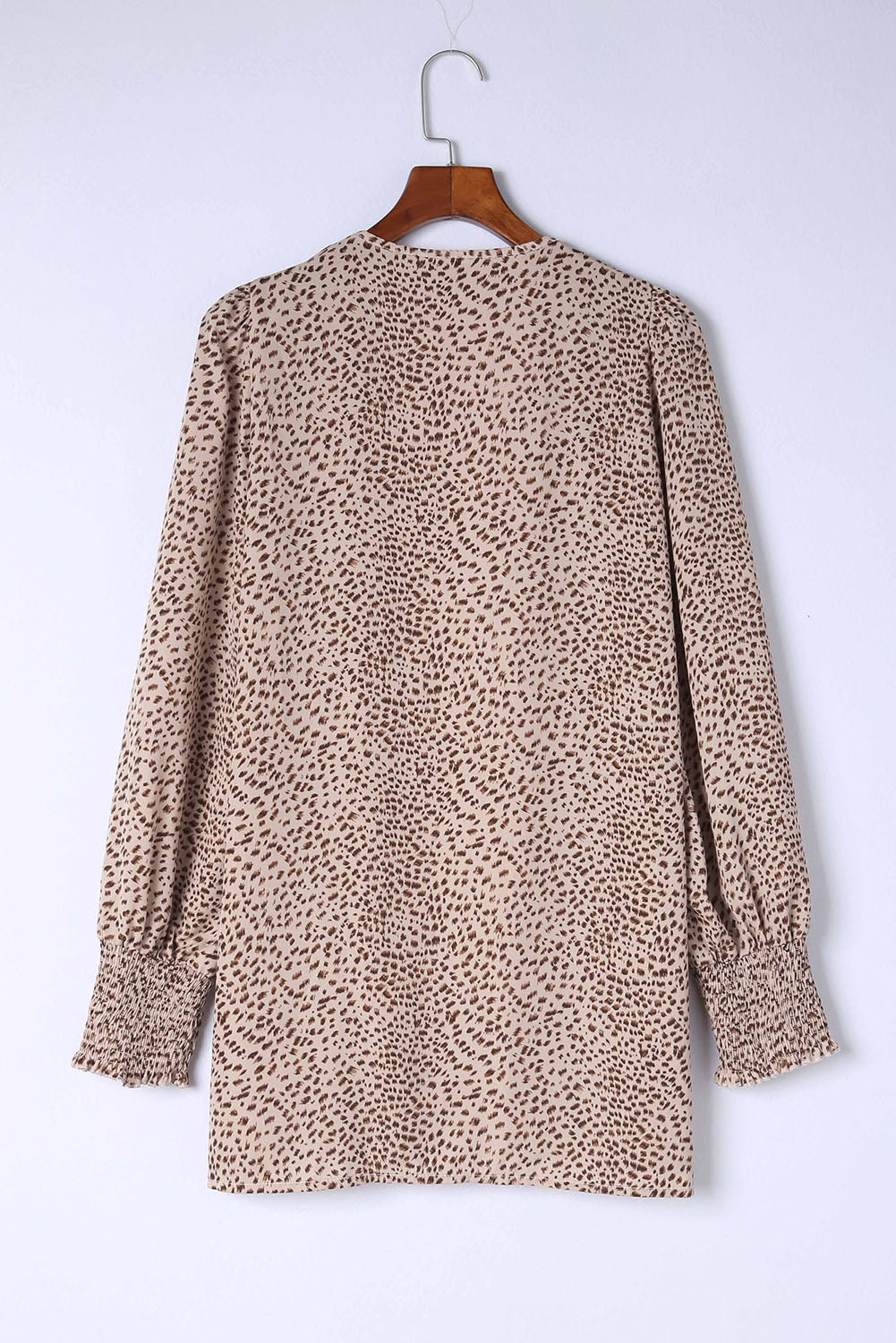 Apricot Animal Print Shirred Cuff Lantern Sleeve Cardigan